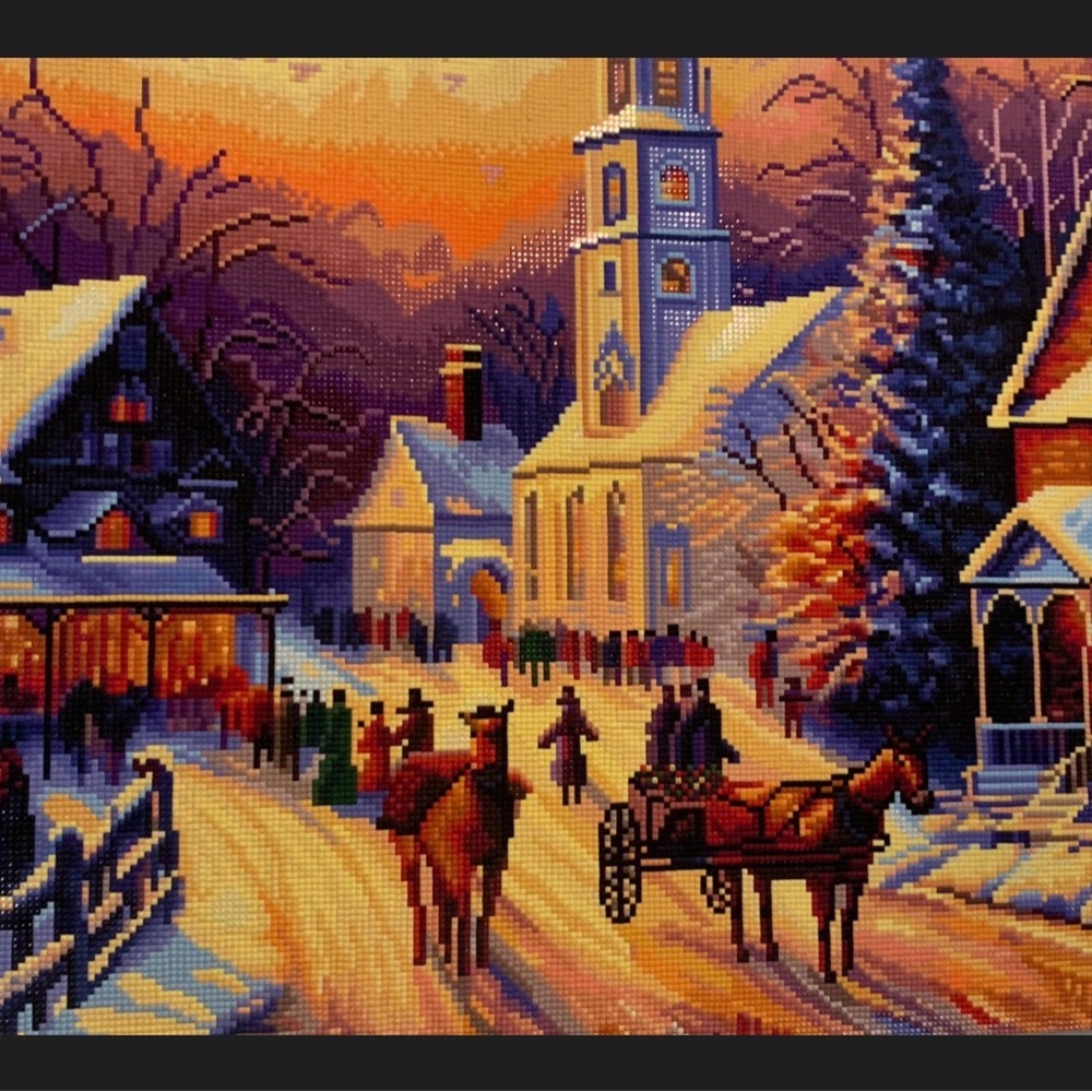 Winter Village Diamond Art on canvas